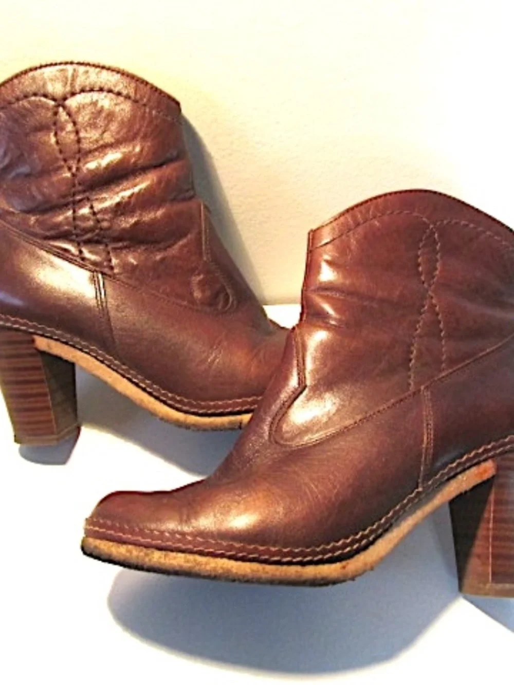 Western Style Leather Ankle Boots, Size 5.5